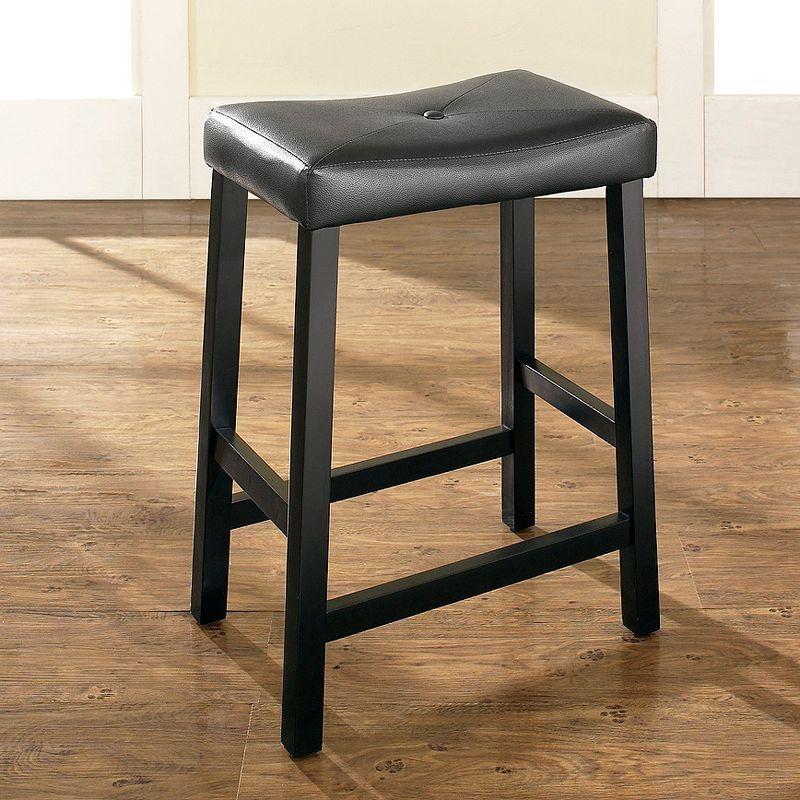 Crosley Set of 2 24" Upholstered Saddle Seat Counter Height Barstools Black: Faux Leather, Wood Frame, Foam Fill
