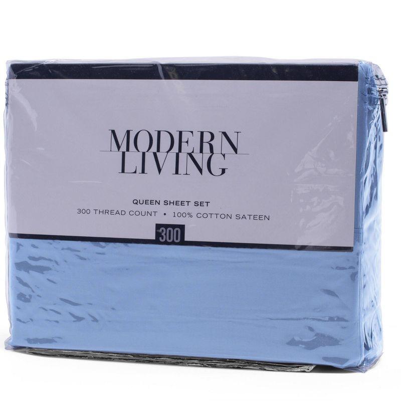 Modern Living 300 Thread Count 100% Cotton Sateen Sheet Set