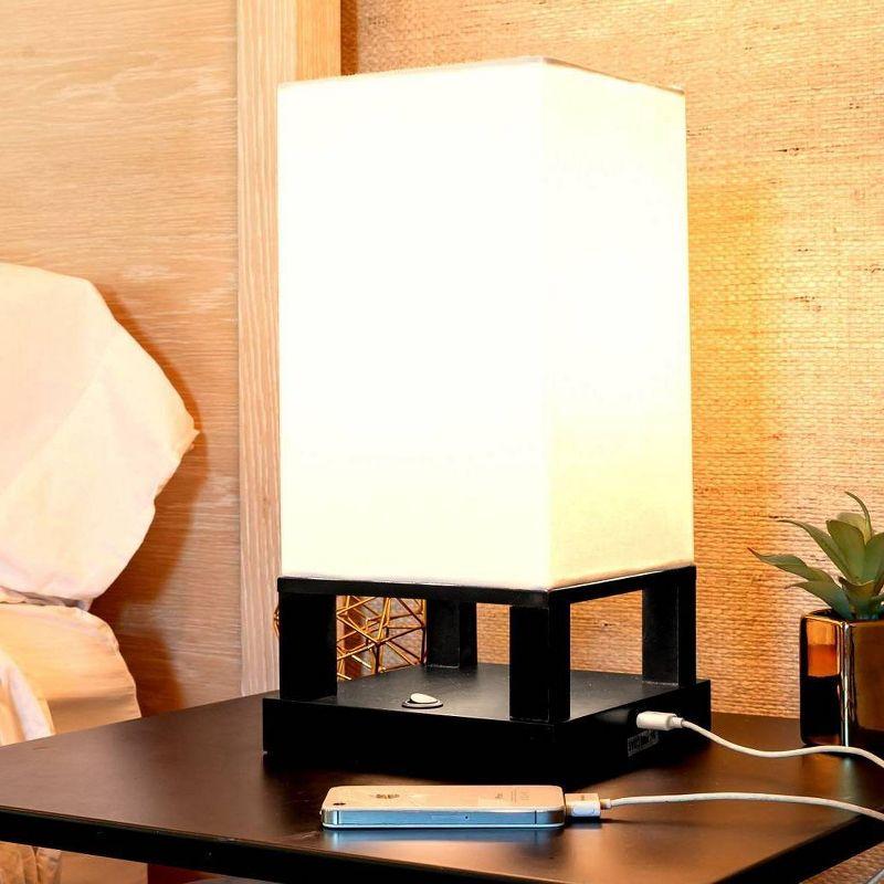 Brightech Maxwell 14 in. Mid-Century Modern LED Bedside Table Lamp with Fabric Square Shade