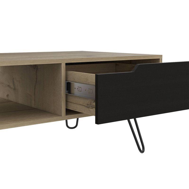 Curved Steel Hairpin & Light Wood Coffee Table with Storage