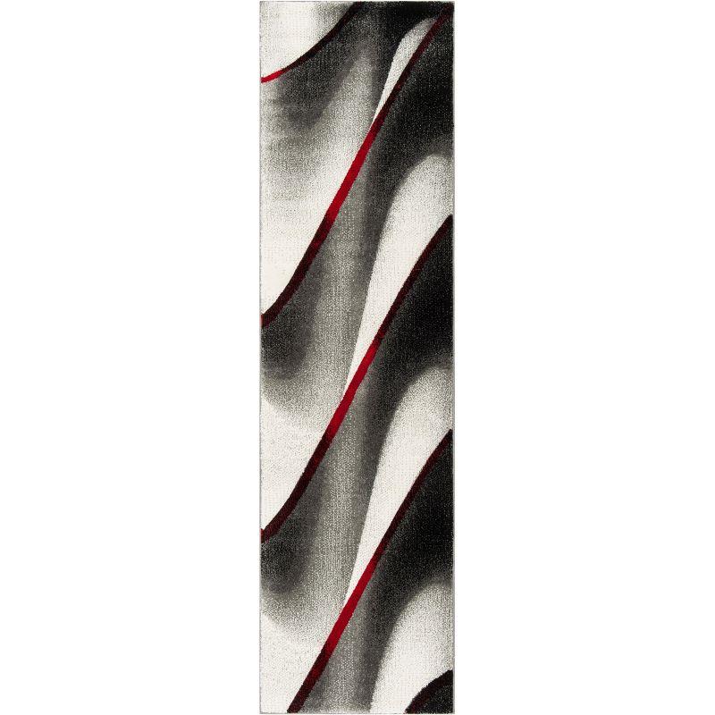 Mid-Century Modern Abstract Red Synthetic 2'3" x 18' Runner Rug