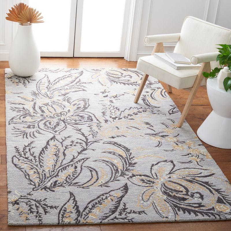 Handmade Gray Floral Tufted Wool Area Rug 4' x 6'