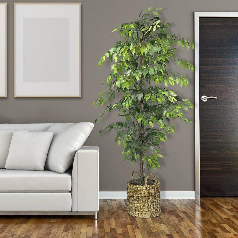 72" Artificial Ficus Tree in Basket - LCG Florals: Indoor Polyester Faux Foliage, No Assembly Required