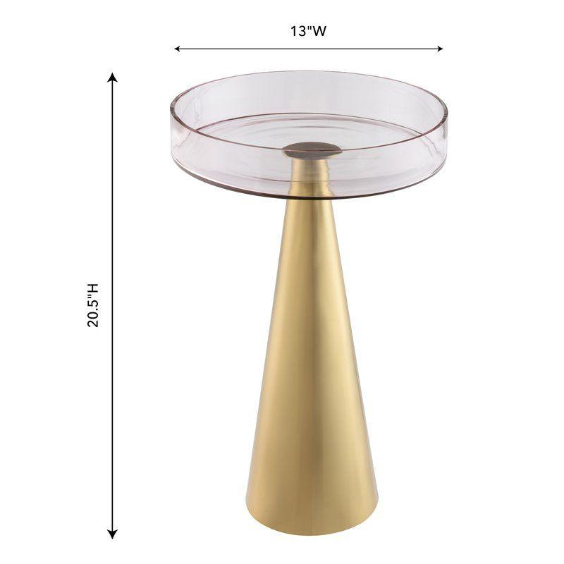 Blush Pink Glass and Gold Iron Round Accent Table