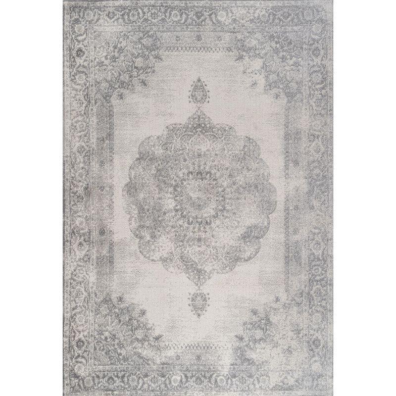 Rosalia Gray and Ivory Synthetic Medallion Area Rug