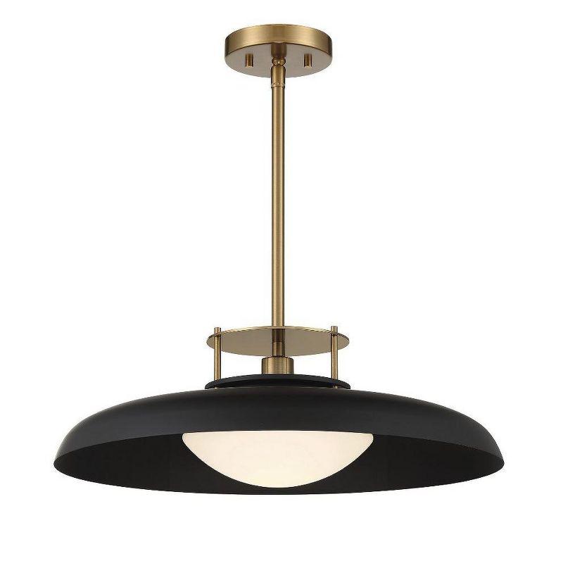 Matte Black and Warm Brass Vintage Pendant Light with Opal Glass Shade