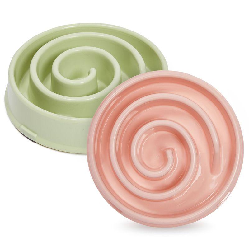 Juvale 2 Pack Spiral Slow Feeder Dog Bowls, Pink and Green