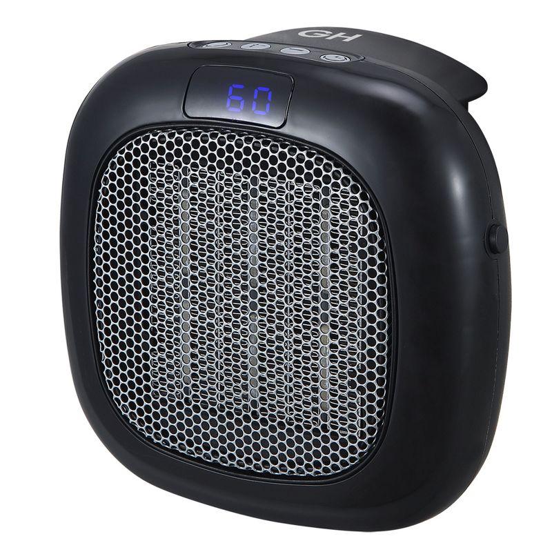 Black Wall-Mount Electric Mini Heater with Thermostat