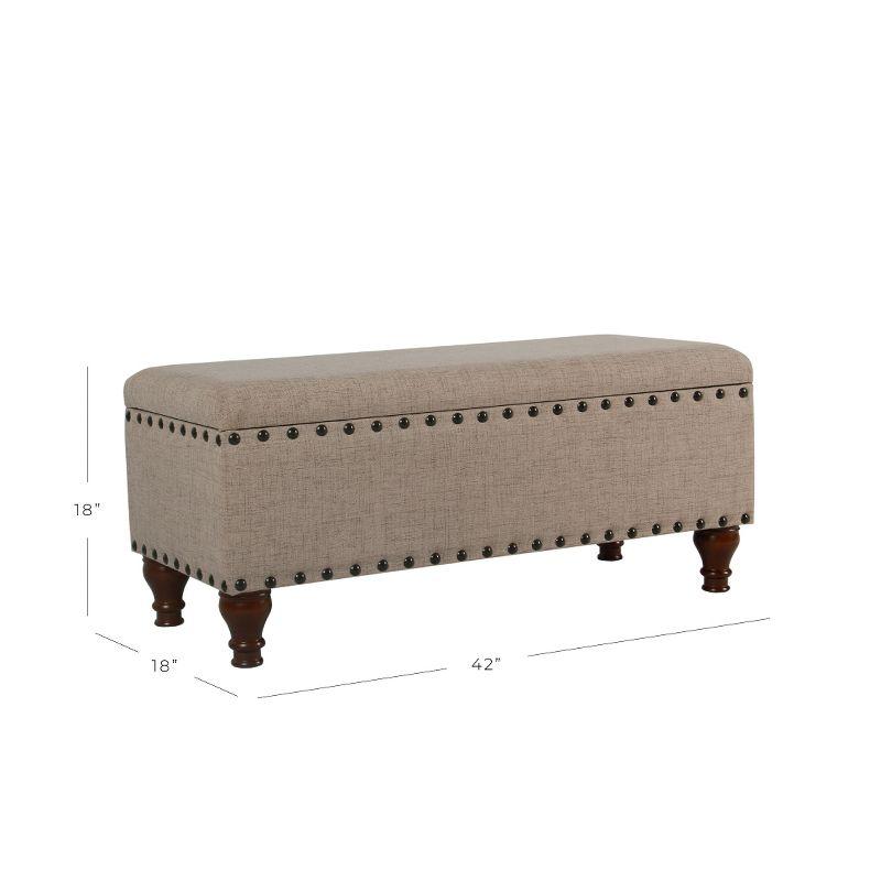 Large Beige Linen Storage Bench with Nailhead Trim