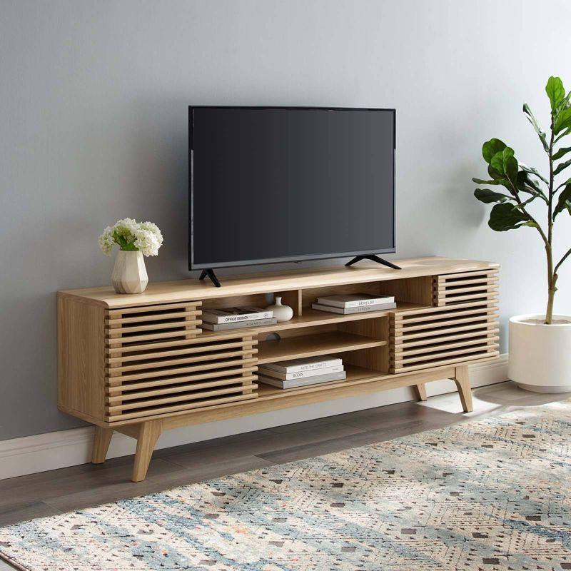 Render Media Console TV Stand for TVs up to 80" Brown - Modway: Mid-Century Modern, Adjustable Shelves, Cable Management