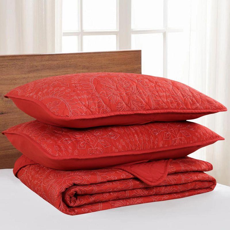 MarCielo 3 Pcs Festive Christmas Quilt Bedspread Set Holiday Bedding Medallion Red