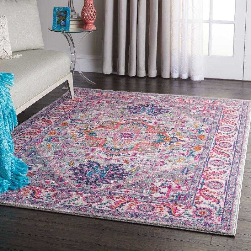 Nourison Passion Colorful Center Medallion Area Rug Light Grey/Pink 3'9" x 5'9"
