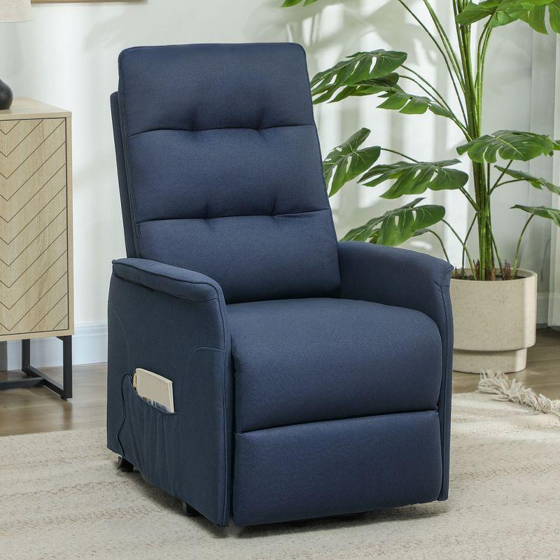 HOMCOM Power Lift Recliner Chair, Electric Reclining Chair with Remote, Side Pockets, Pocket Spring, Tufted Back, Quick Assembly, Deep Blue