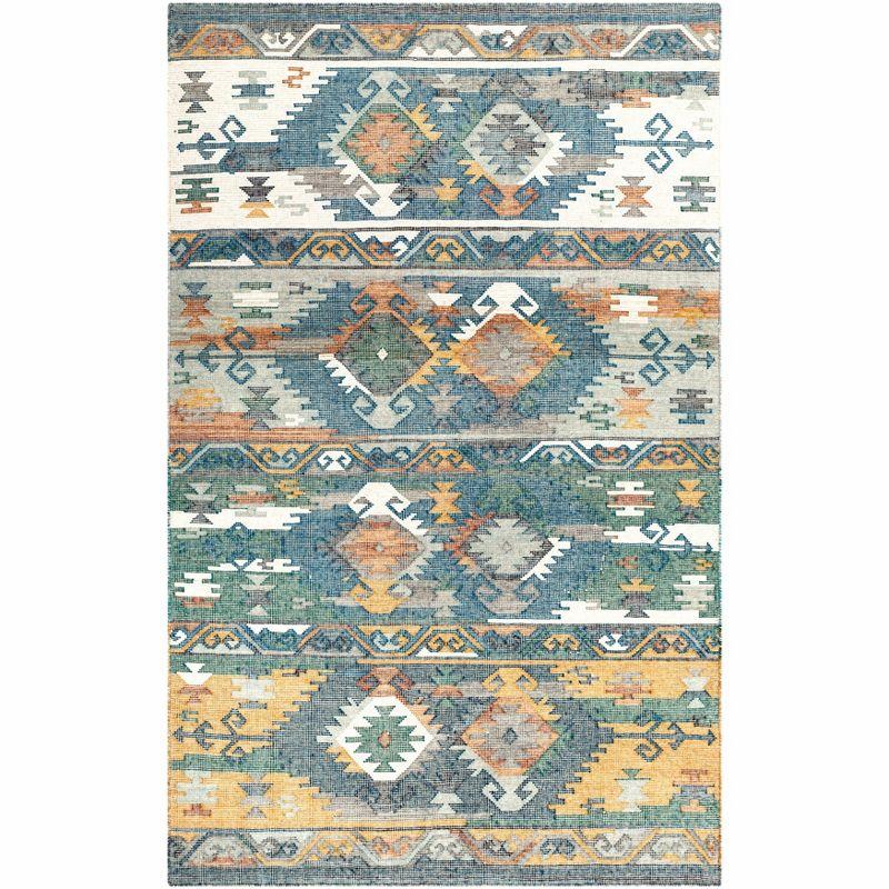 Canyon Geometric Hand-Woven Blue Multi Wool & Cotton 8' x 10' Rug