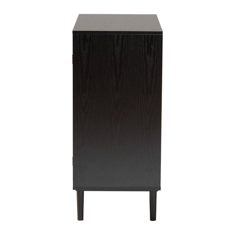 Baxton Studio Maureen Wood and Rattan 2 Door Storage Cabinet Espresso/Natural Brown : Bohemian Style, Particle Board Frame, 2 Shelves
