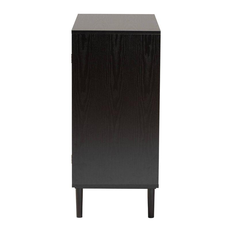 Espresso Brown Solid Wood & Rattan Freestanding Office Cabinet