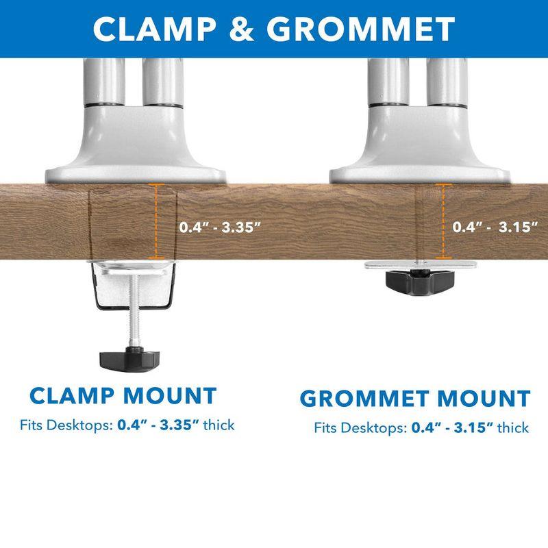 Mount-It! Dual Monitor Arm Mount Desk Stand Two Articulating Gas Spring Height Adjustable Arms | Fits Up To 32" | C-Clamp and Grommet Bases | Silver