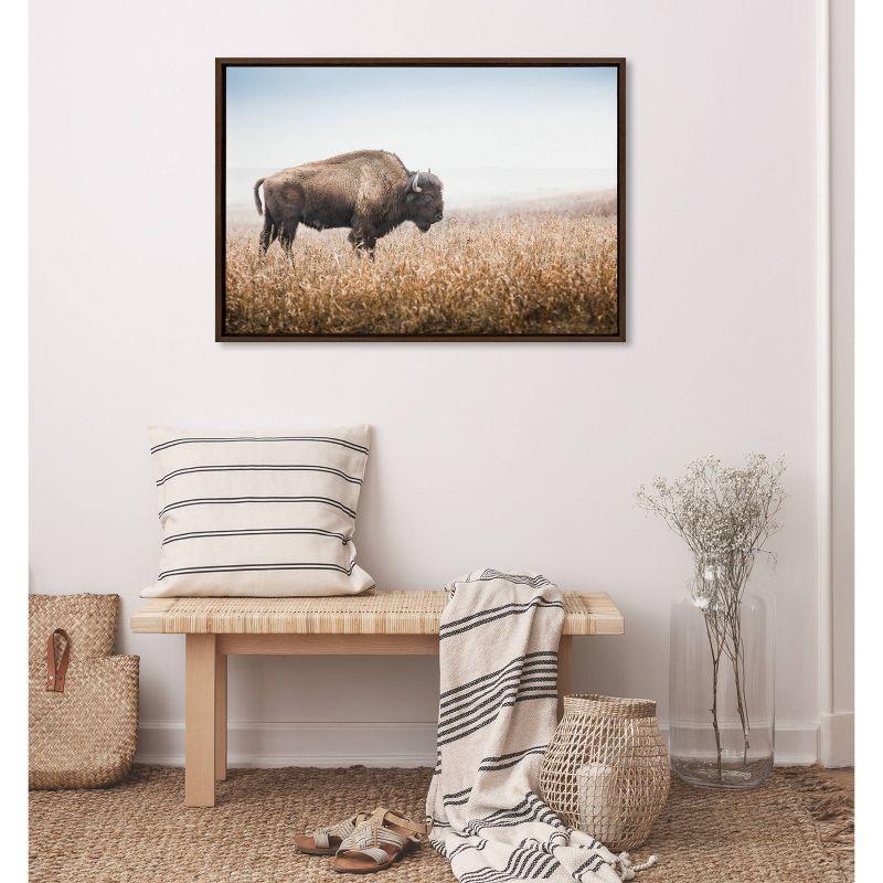 Kate & Laurel All Things Decor Sylvie American Bison Buffalo in Prairie Grass Framed Canvas Wall Art Brown