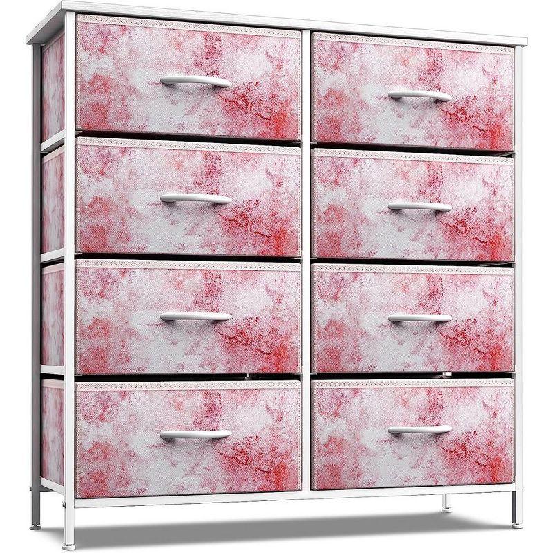 White and Pink 8-Drawer Fabric Dresser with Steel Frame