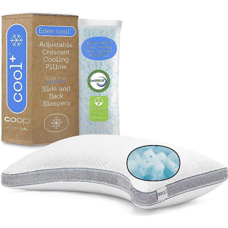 Coop Home Goods The Eden Cool+ Crescent Adjustable Pillow, King Size Plus Memory Foam with Cooling Gel, Neck Support, Back or Side Sleeper Pillow