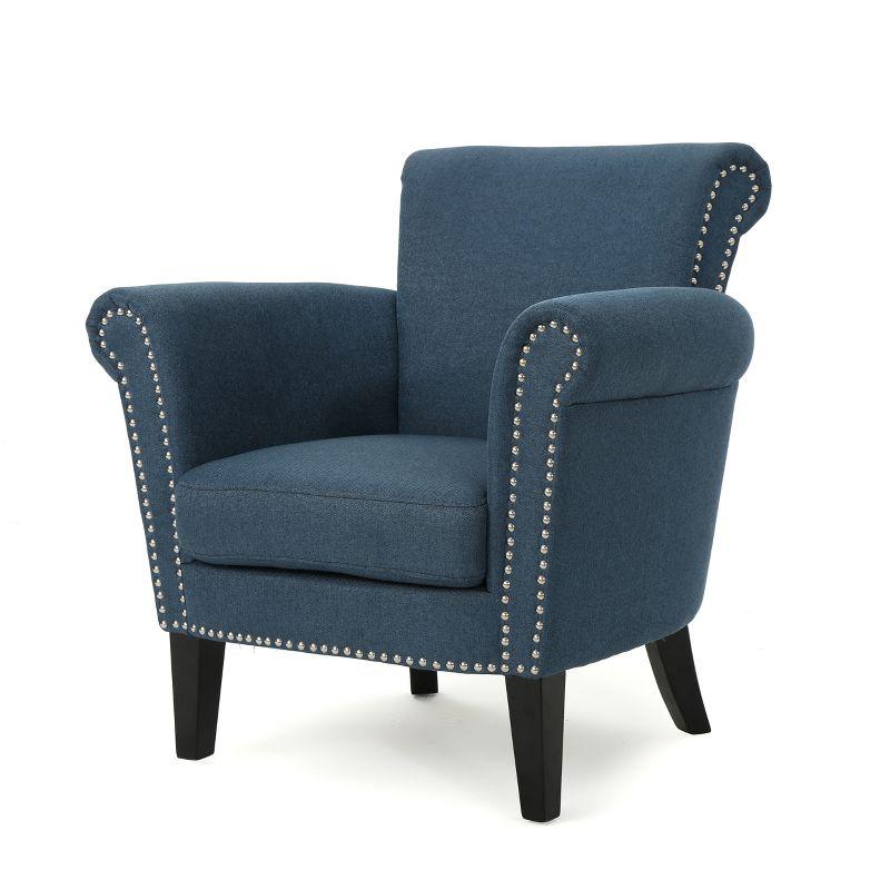 Navy Blue Handcrafted Studded Wood Accent Chair