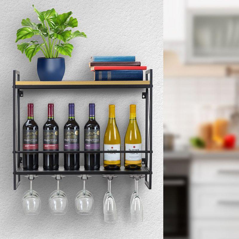 Sorbus 2-Tier Wine Bottle & Stemware Shelf - Organize Your Bar, Display Your Style (Holds 12 Bottles & 10 Glasses)