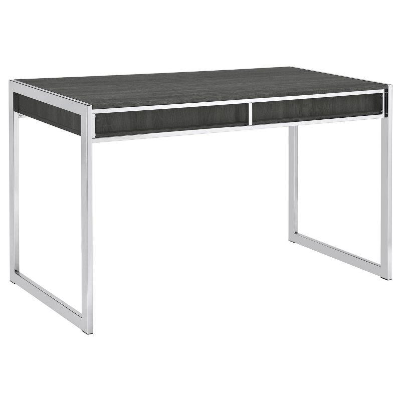 Wallice 2 Drawer Writing Desk with Chrome Base Weathered Gray - Coaster: Modern Home Office Furniture