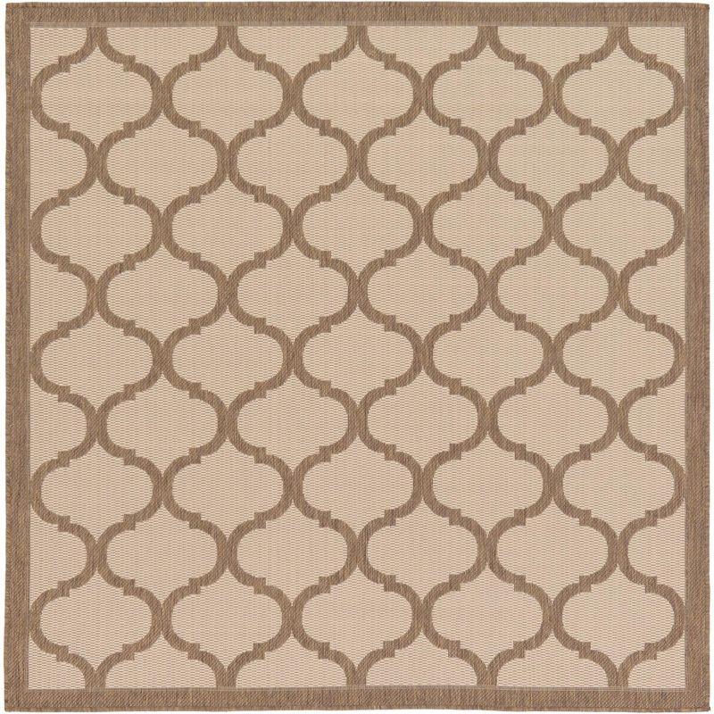 Unique Loom 6' 1 x 6' 1 Square Beige and Brown Outdoor Trellis Moroccan Area Rug