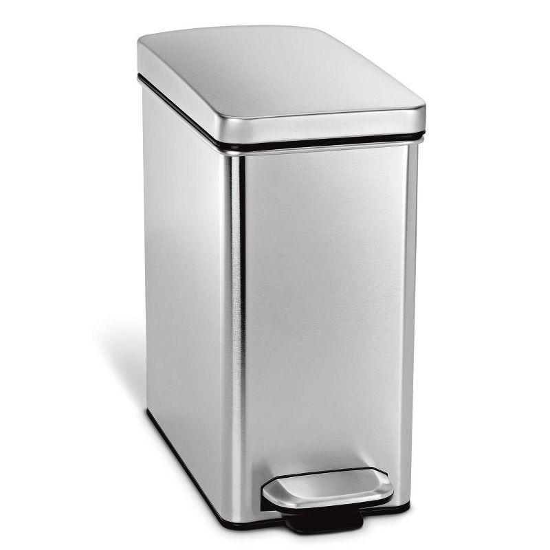 simplehuman 10 Liter / 2.6 Gallon Stainless Steel Bathroom Slim Profile Trash Can