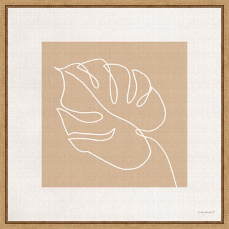 Beige and White Abstract Leaf Canvas Print in Wood Frame