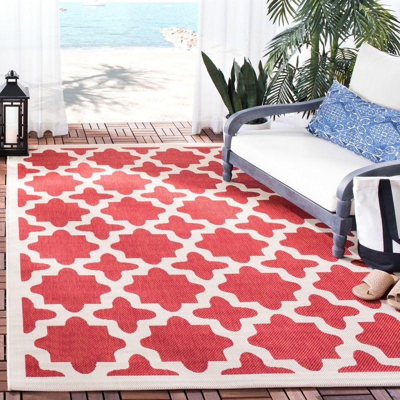 Red and Bone Rectangular Synthetic Indoor/Outdoor Area Rug