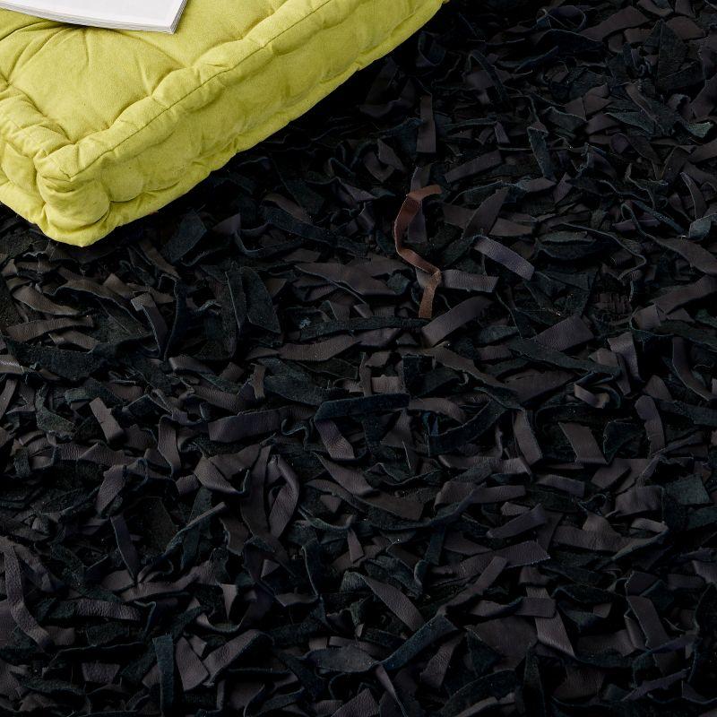 Leather Shag LSG601 Handwoven Accent Rug - Black - 3'x5' - Safavieh