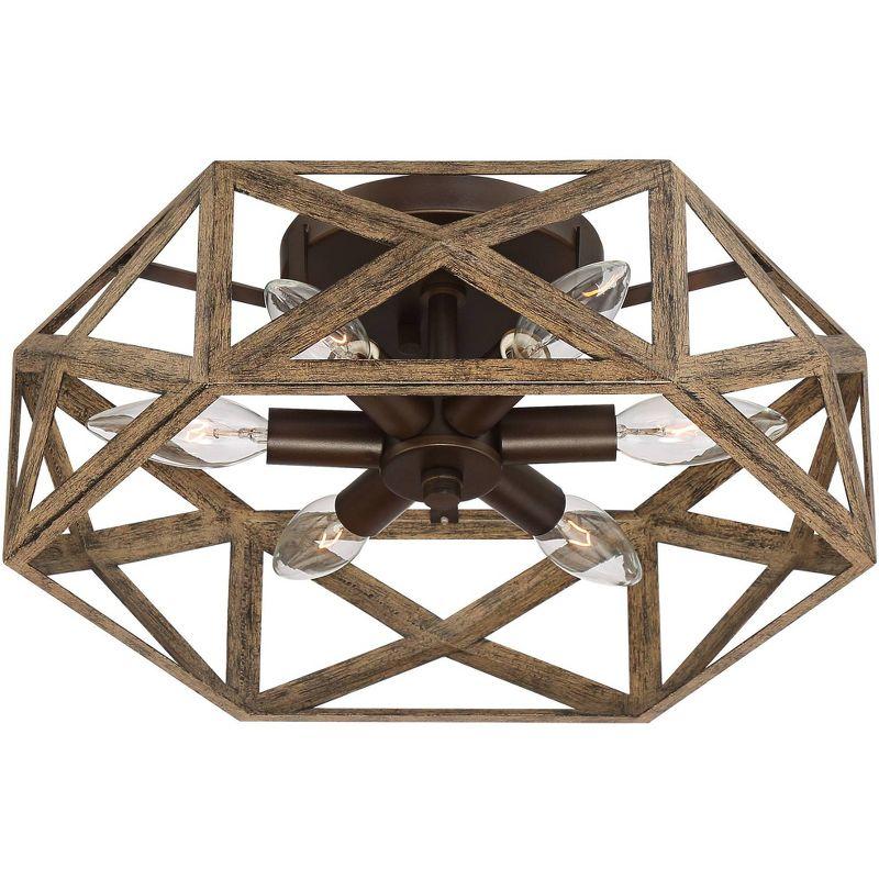 Possini Euro Design Moorcroft Modern Farmhouse Ceiling Light Semi Flush Mount Fixture 14 1/2" Wide Dark Wood Bronze 6-Light Hexagon Frame for Bedroom