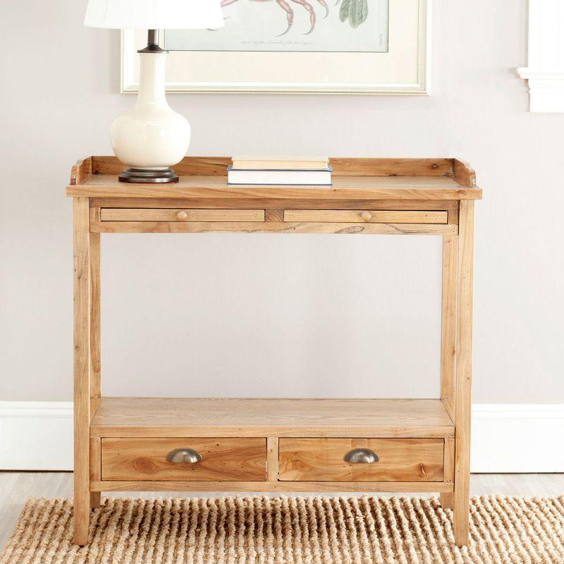 Transitional Pickled Oak Rectangular Console Table with Storage