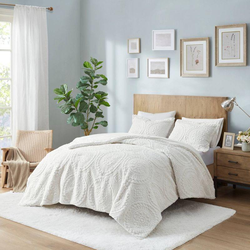 Madison Park Arya Embroidered Medallion Faux Fur Ultra Plush Comforter Set