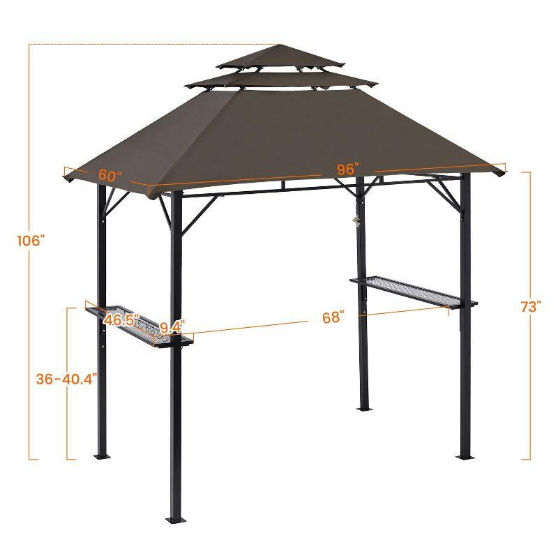 Brown Steel Pop-Up Patio Grill Gazebo with Adjustable Shelves