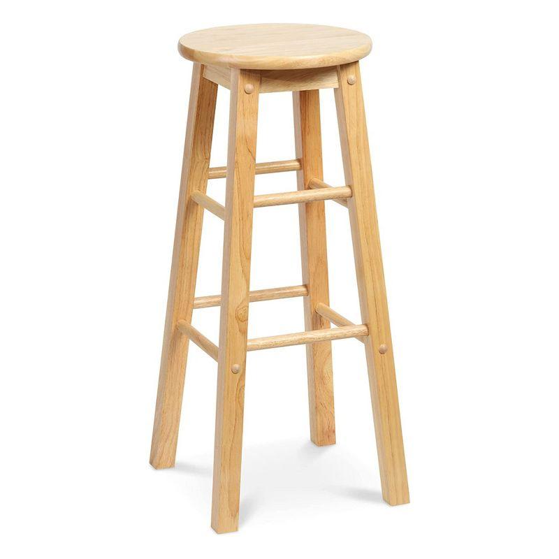 PJ Wood Classic Round Seat 29" Tall Kitchen Counter Stools for Homes, Dining Spaces, and Bars with Backless Seats & 4 Square Legs, Natural (Set of 4)