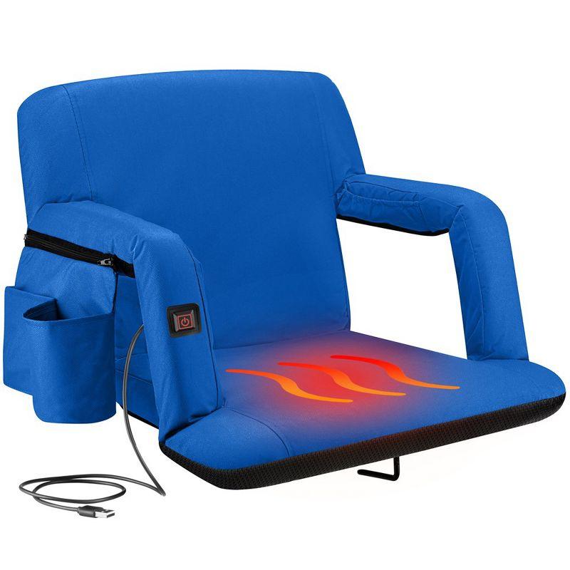 Extra Wide Heated Reclining Stadium Seat - Waterproof Foldable Chair, Thick Padding & Back Support