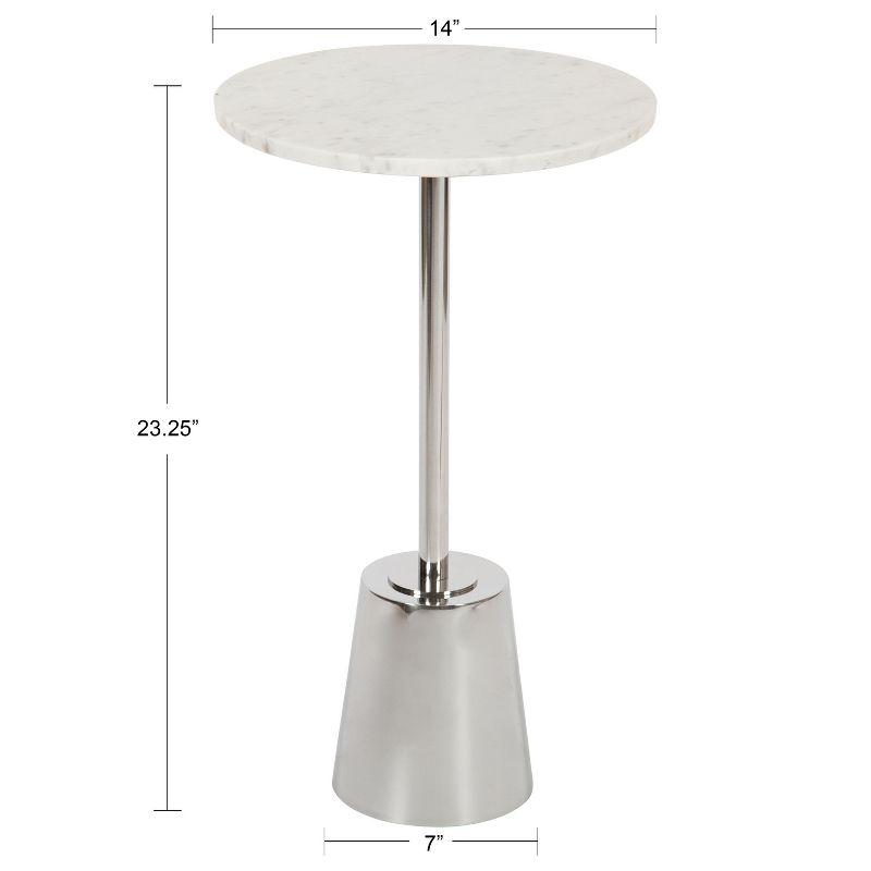 Kate and Laurel Tira Round Metal Side Table, 14x14x24, Silver and White