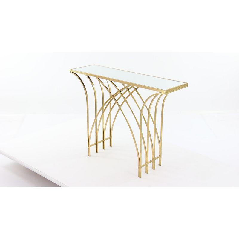 Elegant Gold Metal & Mirrored Glass Art Deco Console Table