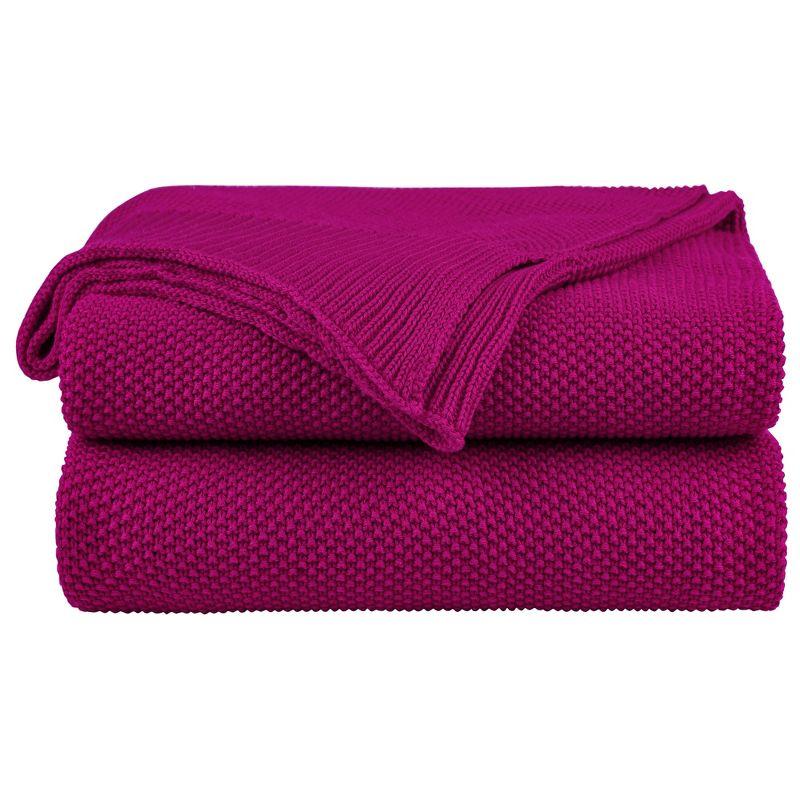 PiccoCasa Sofa Couch Solid Lightweight Cotton Knit Soft Throw Blanket Fuchsia Throw (50" * 60")