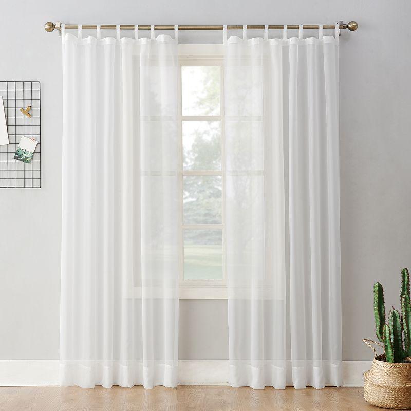 59"x95" No. 918 Sheer Emily Voile Tab Top Curtain Panel White: Sheer Curtain Panels, Machine Washable, Indoor Use