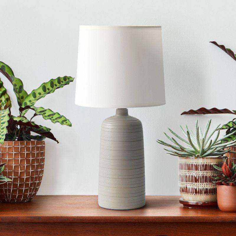 Textured Linear Ceramic Table Lamp Gray - Simple Designs