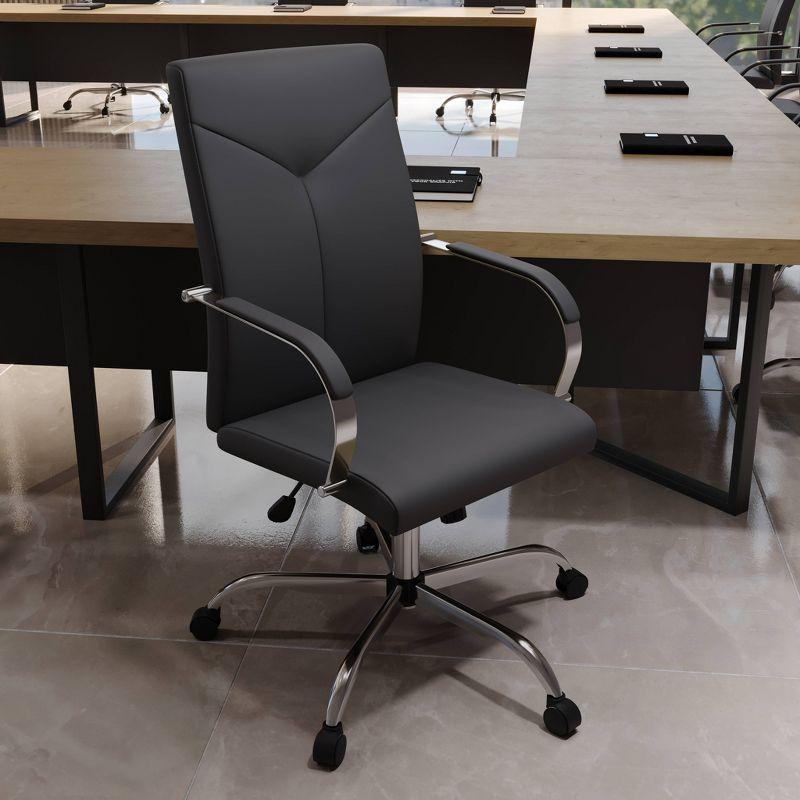 LeisureMod Sonora High-Back Leather Office Chair with Adjustable Height, Swivel, and Tilt in Black