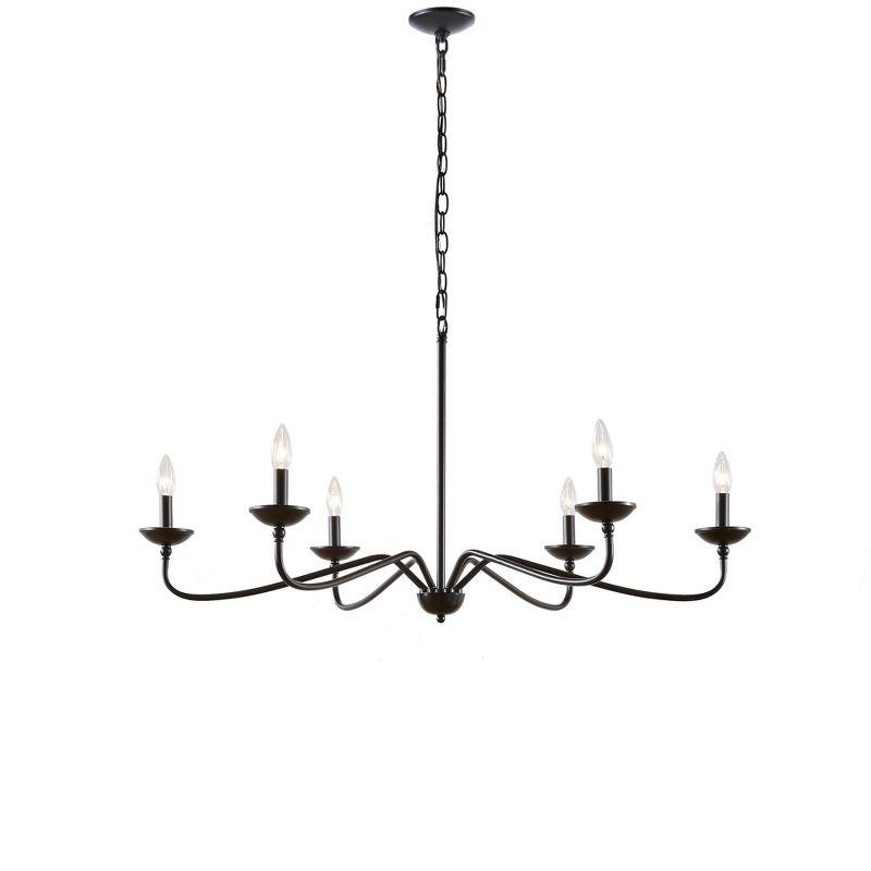 72.5" Brighton Chandelier Matte Black: Farmhouse Metal, 6-Light, Adjustable Height, No Shade