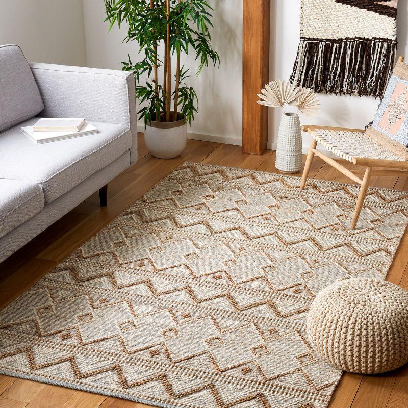 Ivory and Natural Handwoven Geometric Wool Area Rug 3' x 5'