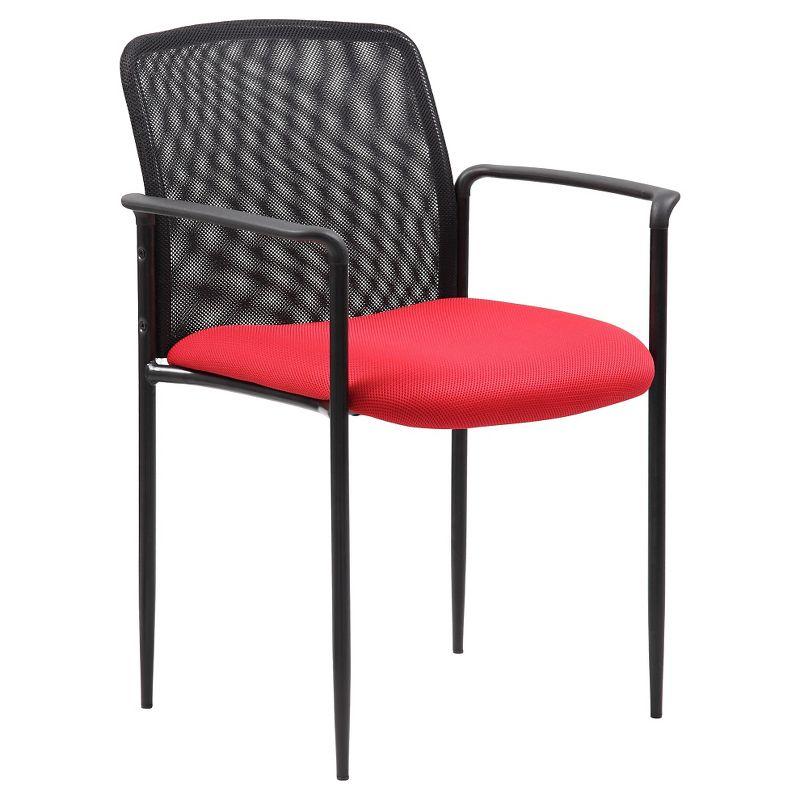 Red Mesh and Metal Stackable Guest Chair with Fixed Arms