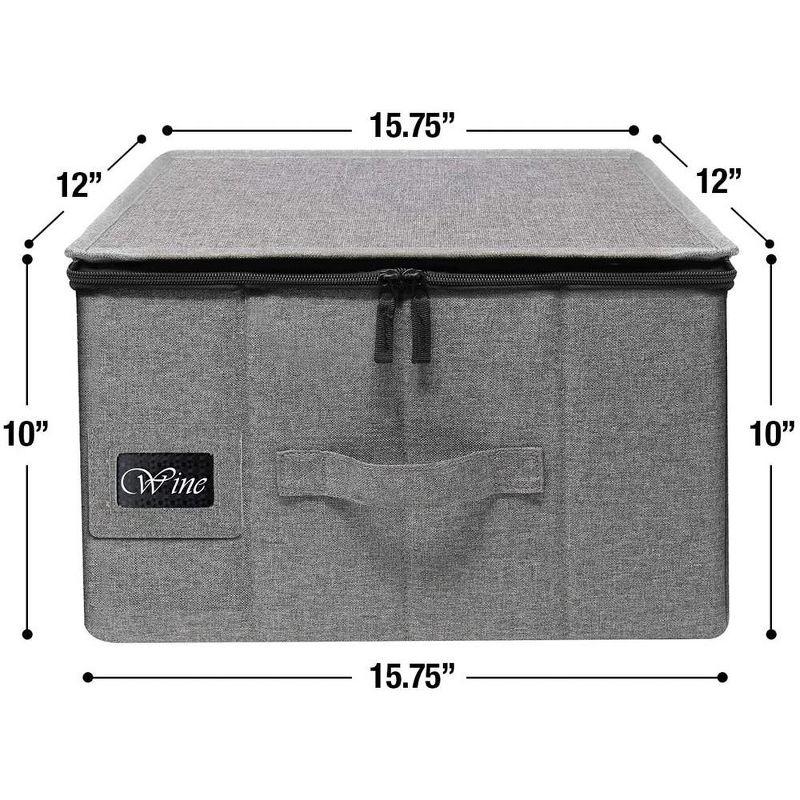 Gray Fabric Collapsible Stemware Storage Box with Dividers