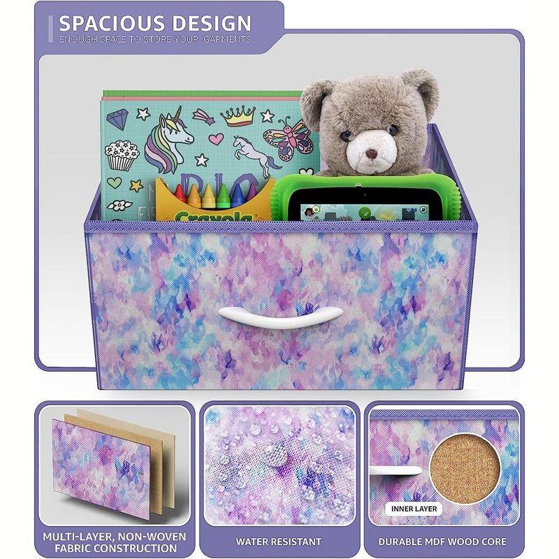 Watercolor Blue-Purple 6-Drawer Fabric Dresser with Steel Frame