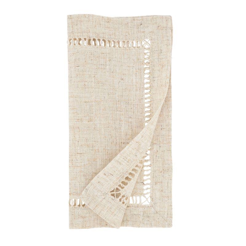 Natural Poly-Linen Blend Hemstitch Dinner Napkins, Set of 12